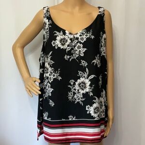 Roz & Ali Floral Black and White Sleeveless Women's Top Size 3X 100% Polyester